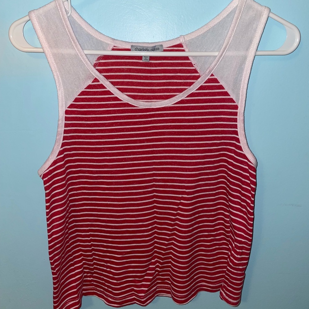 💙 Charlotte Russe- Red and White Striped Tank Top Size Small